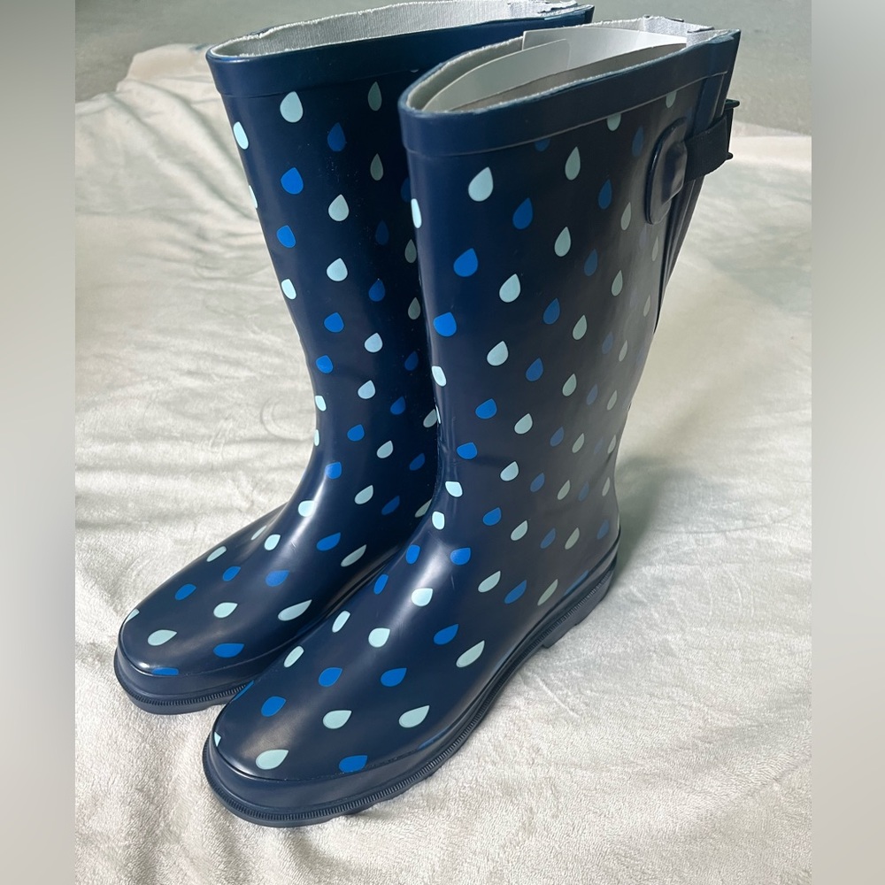 NWT: Western Chief Adult Rain Boots- Raindrop Blue, Adjustable Straps, Size 10